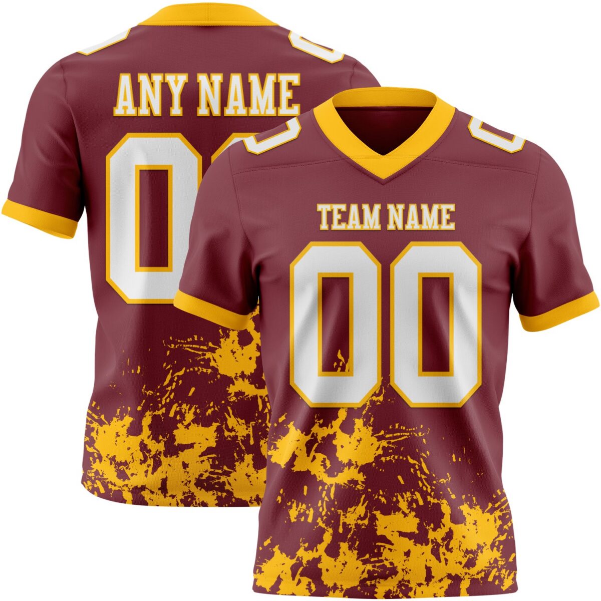 Custom Burgundy White-Gold 3D Pattern Splash Authentic Football Jersey