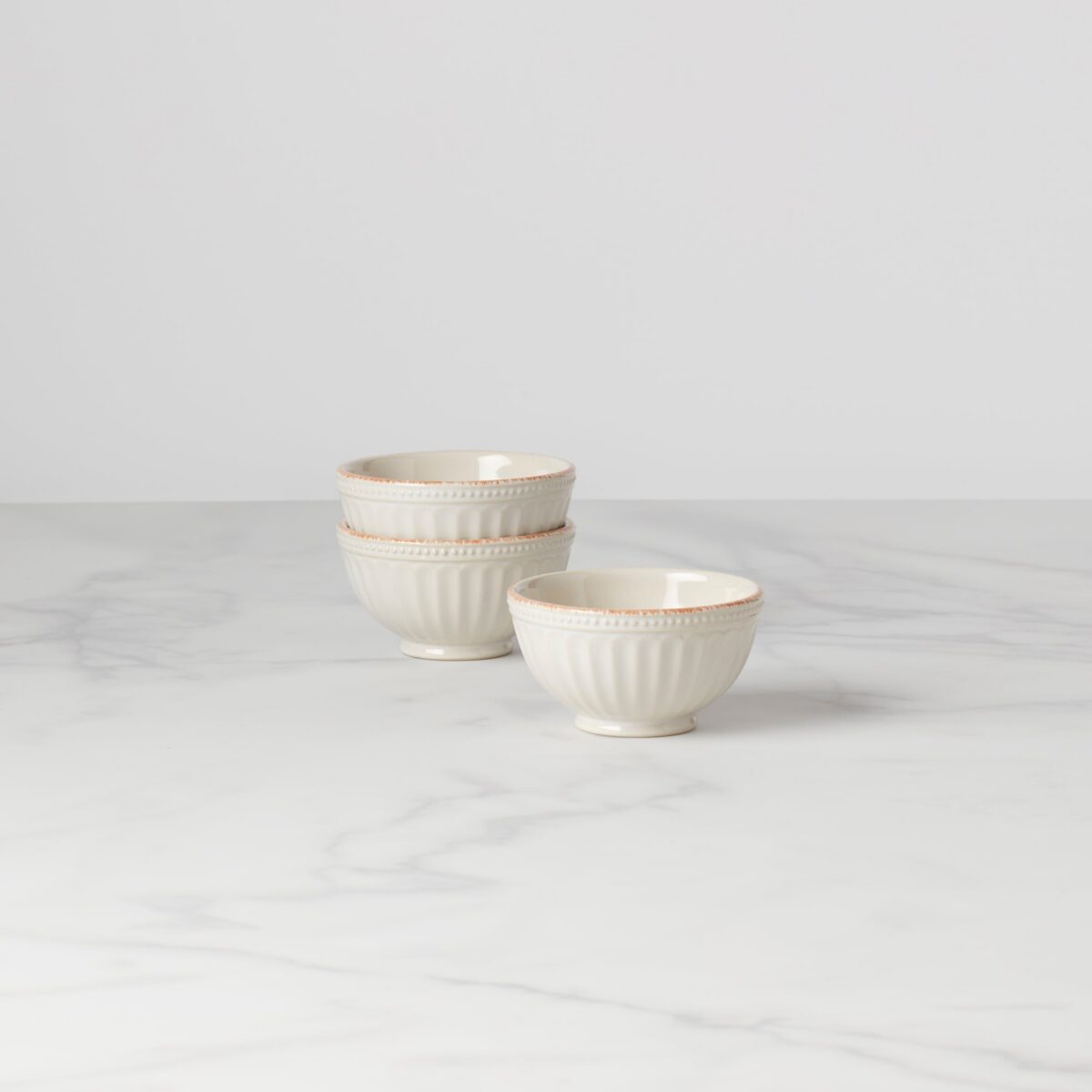 Grooved White 3-Piece Mini Bowl Set