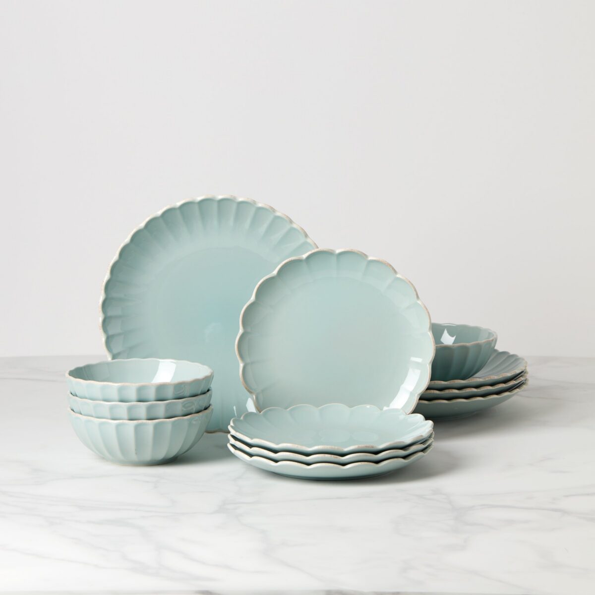 Scalloped Ice Blue 12-Piece Dinnerware Set