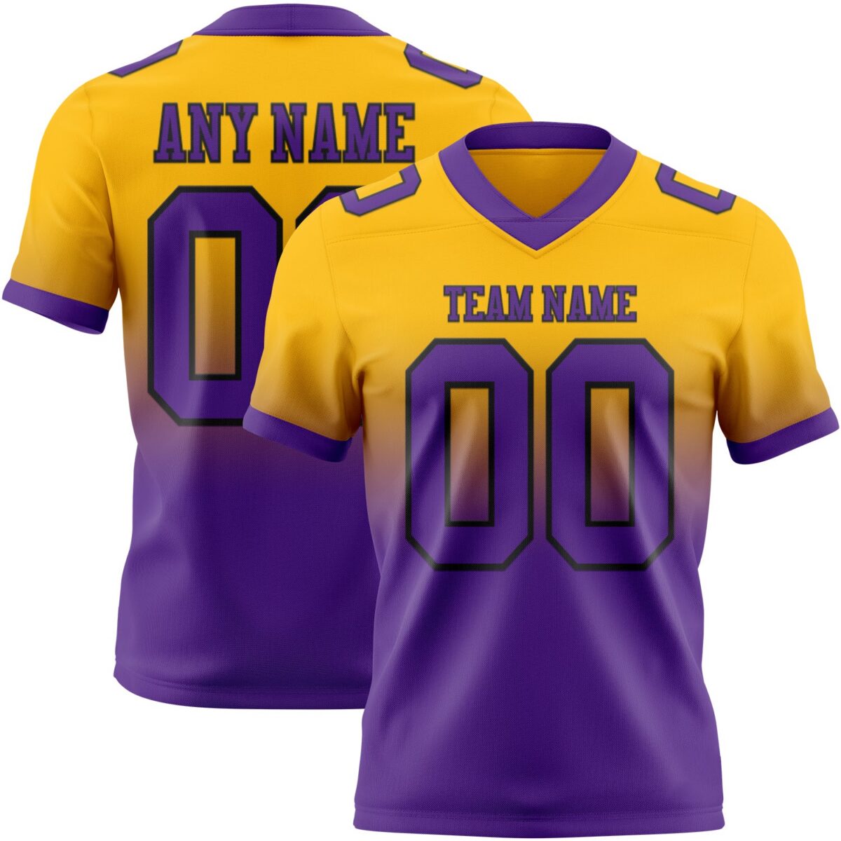 Custom Gold Purple-Black Authentic Fade Fashion Football Jersey
