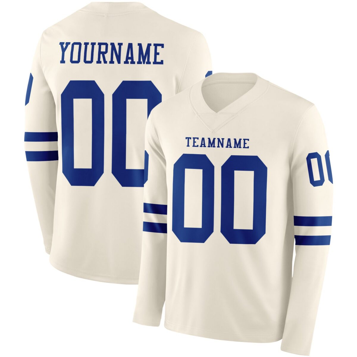 Custom Cream Royal Long Sleeve Authentic Football Jersey